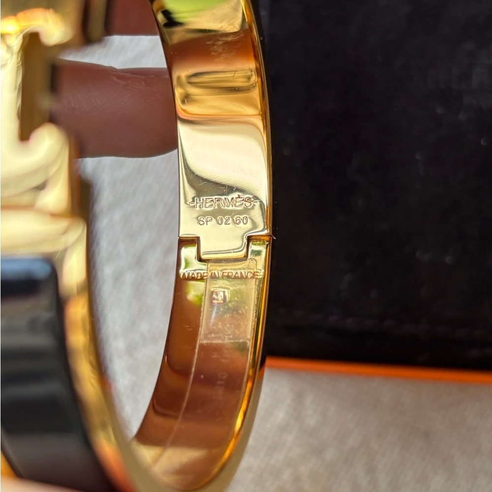 Gold and Black Hermes H Clic Bracelet - Picture 6 of 10